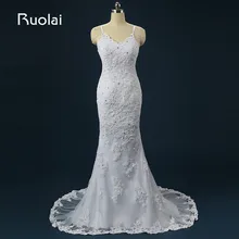 Real Wedding Gown V-Neck Straps Open Back Appliques Beaded Tulle Wedding Dress Long for Bridal Rode de Mariage Wedding ASAFN42