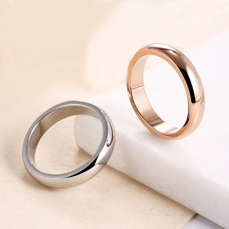 

ZMZY Simple Smooth Stainless Steel Rings Engagement Couples Ring Fashion Jewelry Womens Accessories Anillos Gift Femme 4MM