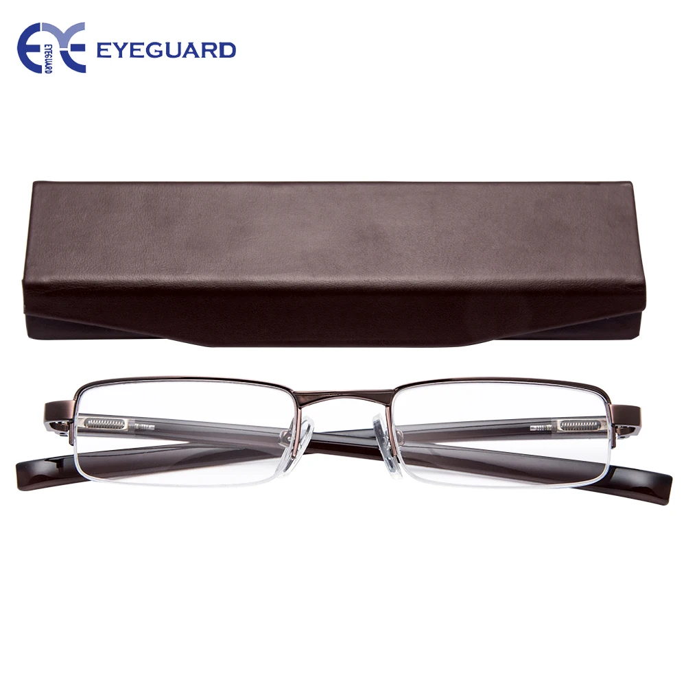 EYEGUARD половинчатая металлическая рама мини размер объектив очки для чтения унисекс с жестким чехлом коричневый