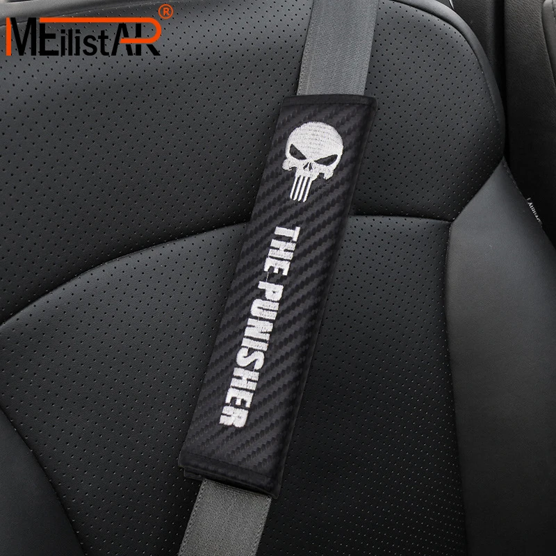 

1pcs excellent Carbon fiber seat belt Protection cover Car badge shoulder pad The PUNISHER logo for Audi Bmw Ford Car styling