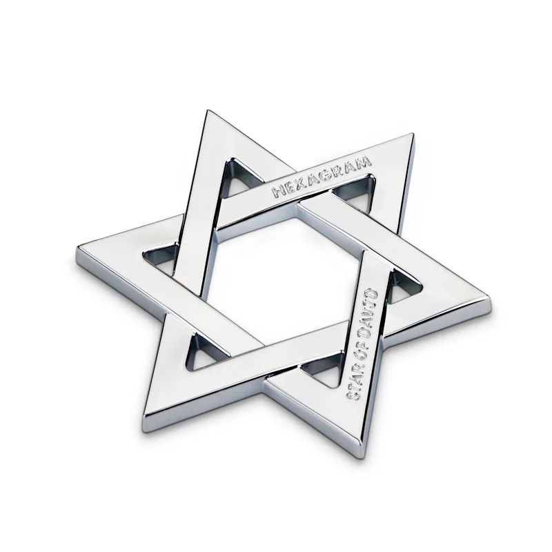 

74mm Solomon Hexagram Car Styling Chrome Metal Emblem Badge Body Decoration Lucky Symbol 3D Sticker & Pendant Silver Matt Black