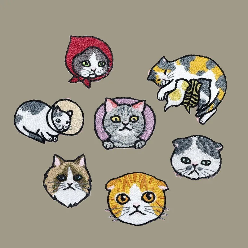 

Cartoon Fun Cat Animal Embroiderey Patches Iron on Clothes DIY Badges Patch Clothes Appliques Stripes Stickers Sewing Accessory