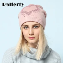 Ralferty 2018 Winter Women’s Hats Wool Knitted Beanies Casual Double Layer Thick Warm Hats For Women Ski Cap bonnet femme gorros