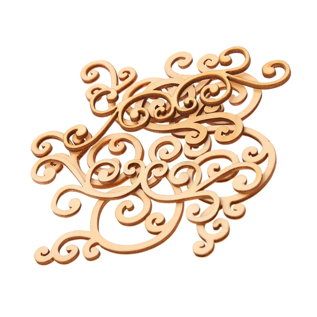 8 Pieces Large Wooden Floral Shapes Craft Wood Decoration Embellishments