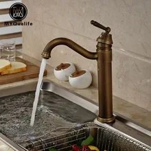 Античная латунь Прилавок ванной смеситель для кухни кран Одной ручкой воды краны одно отверстие Смеситель