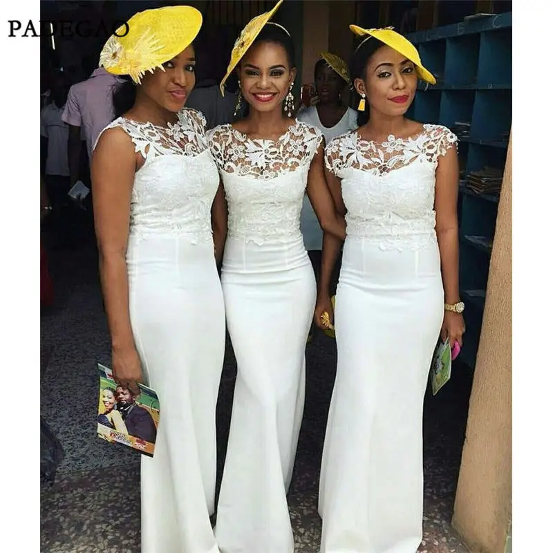 CHARMING WHITE SHEATH BRIDESMAID DRESSES WITH LACE FOR WEDDING PARTY