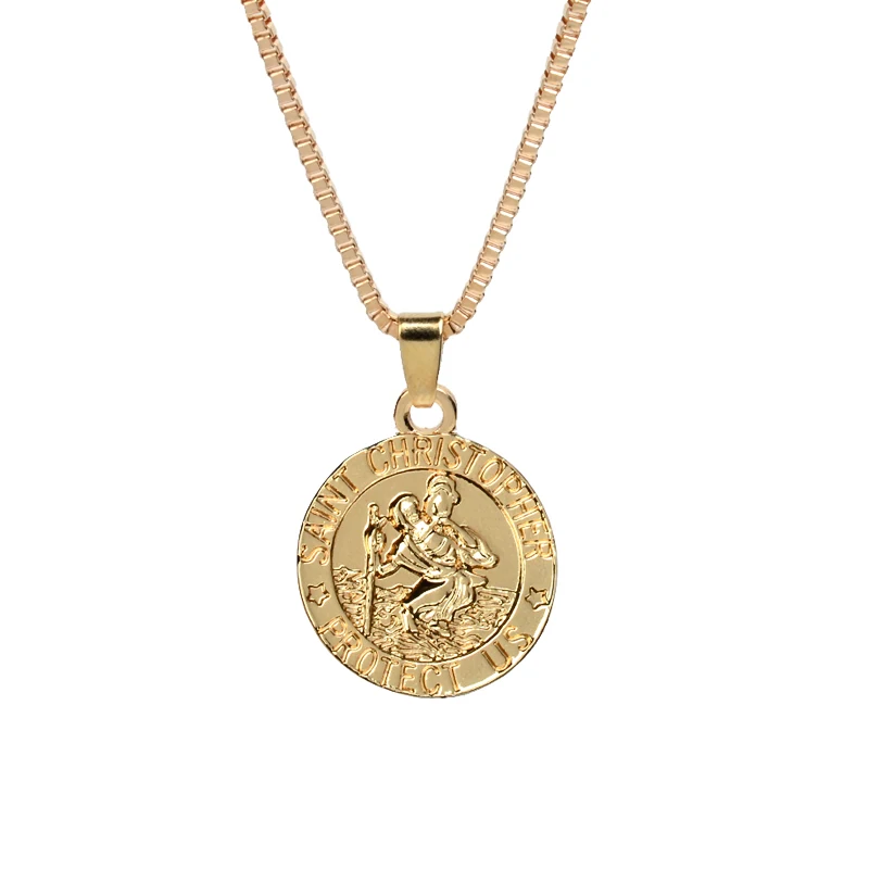 Jesus christ chain Necklace Saint christopher protect us necklaces Round Silver Gold color Christ Jewelry Gift For Christians