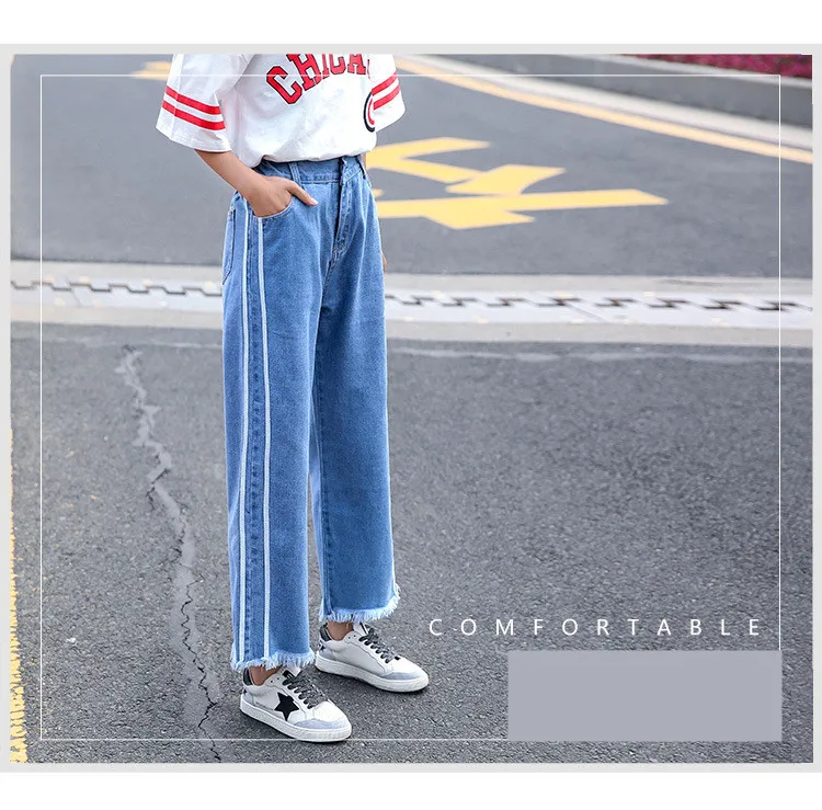 8020 Pantalones Lana Puntos De Las Raya Delgada 2018 Azul Nueve Vaqueros Borde Otoño Pierna Flojos Para Ancha Mujeres awfqp5fHZ