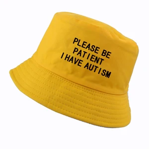 Please Be Patient I Have Autism Letter Print Bucket Hat Men Women Fisherman Hats Summer Outdoor Hunting Fishing Cap Harajuku
