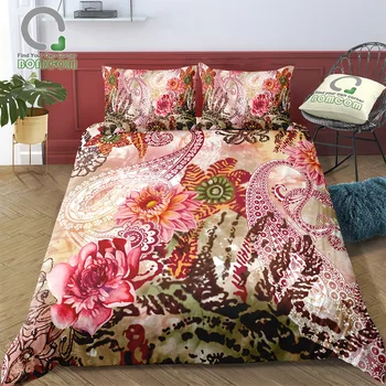 

BOMCOM 3D Digital Printing Bedding Set Red Watercolor Flowers Paisley 3-Pieces Duvet Cover Sets 100% Microfiber