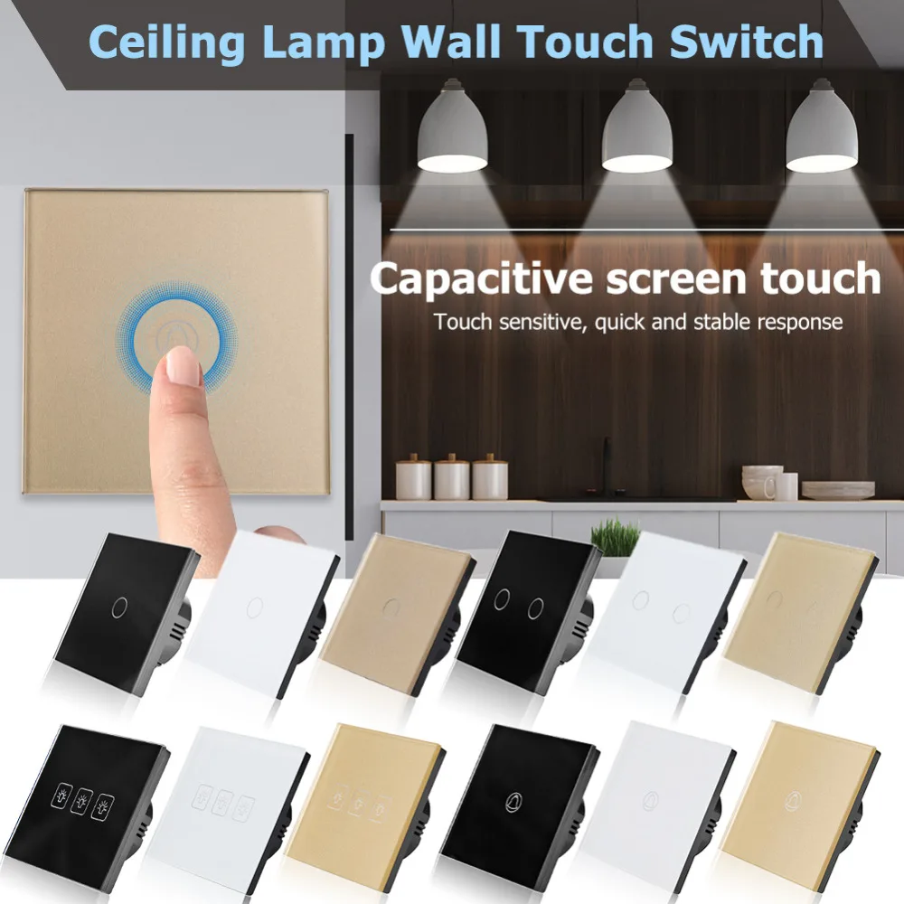 

Bathroom Kitchen Ceiling Lamp Wall Touch Switch Crystal Glass Panel Switch