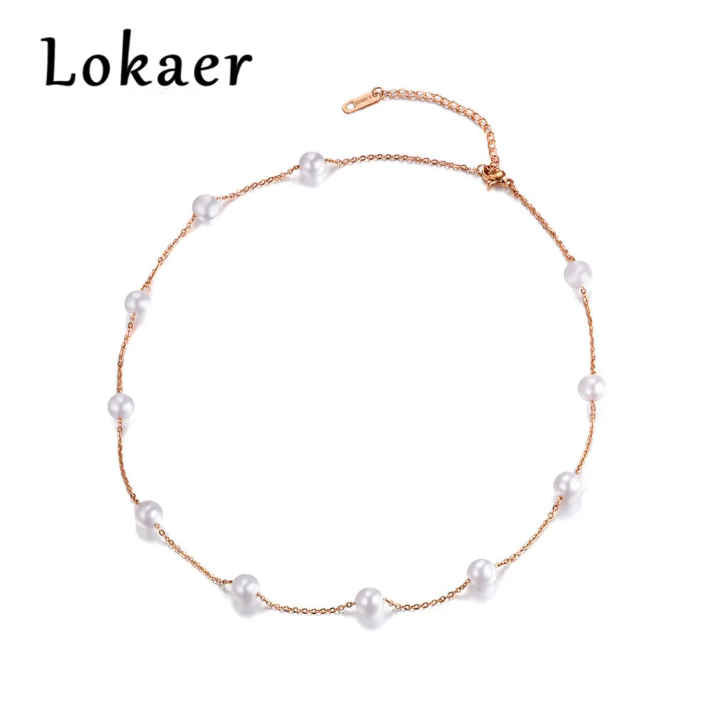 Lokaer, классика, 11 шт., белая цепь с искусственным жемчугом и звеньями, ожерелье, ювелирные изделия, титановая сталь, чокеры, ожерелье для женщин, N180090300R