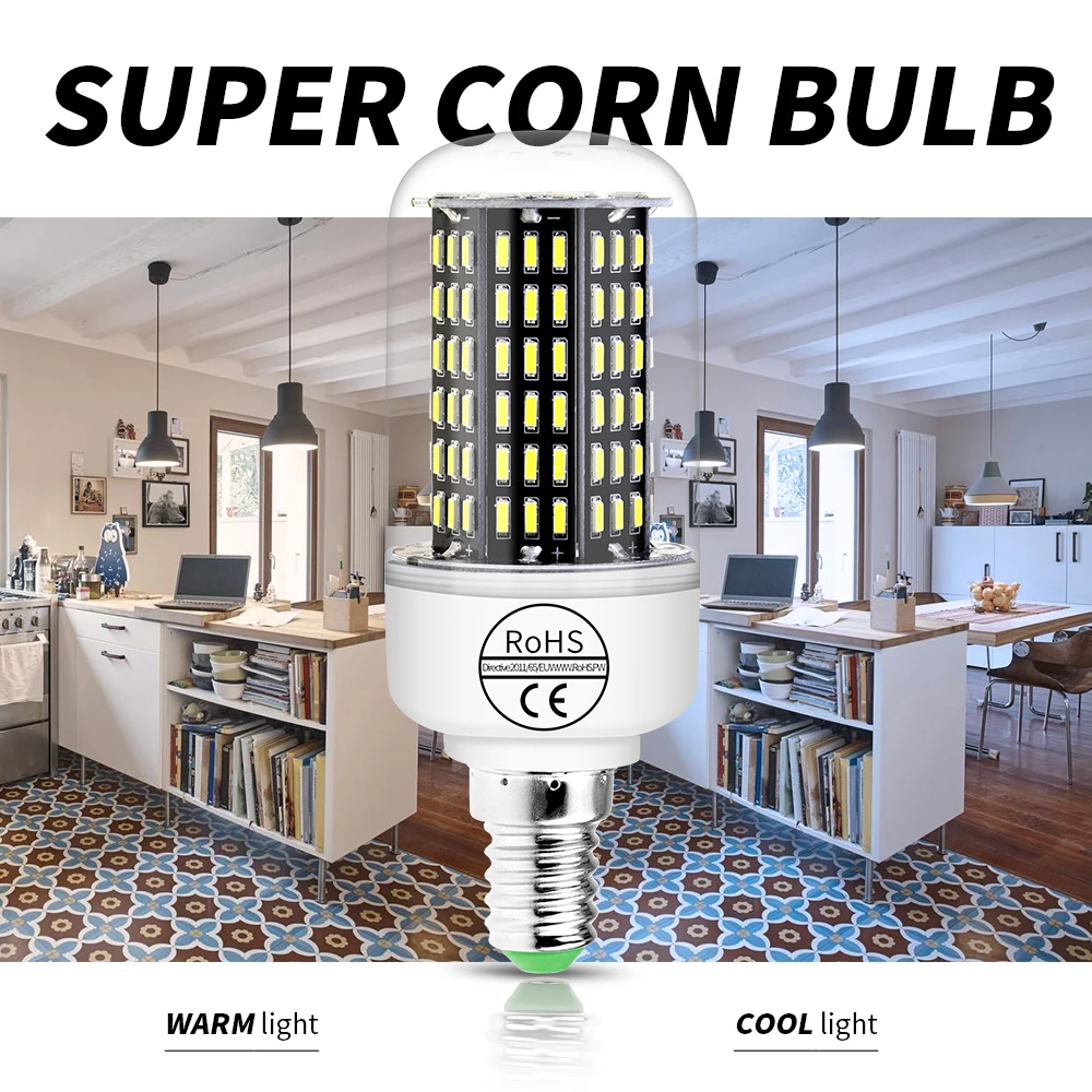 

LED Lamp E27 Corn LED Light Bulb E14 220V Candle Lamp 4014 SMD Bombillas Home Lighting 38 55 78 88 140leds Bulb High Brightness