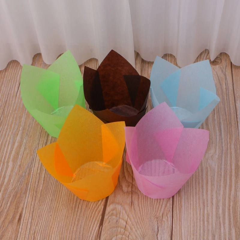 

50pcs/lot Solid Wrapper Liners Cup Muffin Tulip Case Cake Paper Baking Cupcake