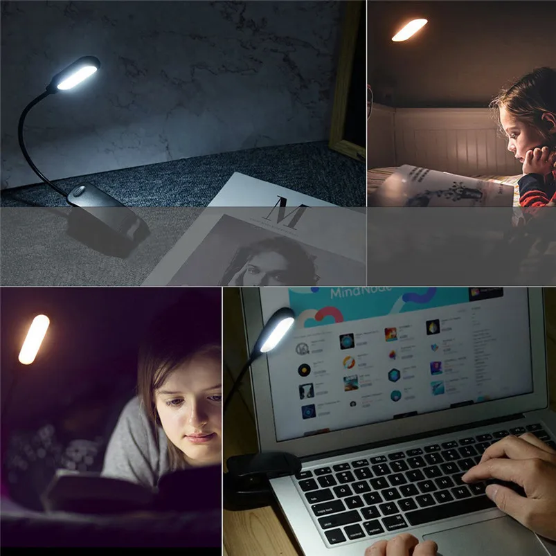 1PC NEW Reading Lamp 5 LED Book Light Easy Clip On Reading Lights For Reading Eye-Care USB Charge Lamparas 40MR1102