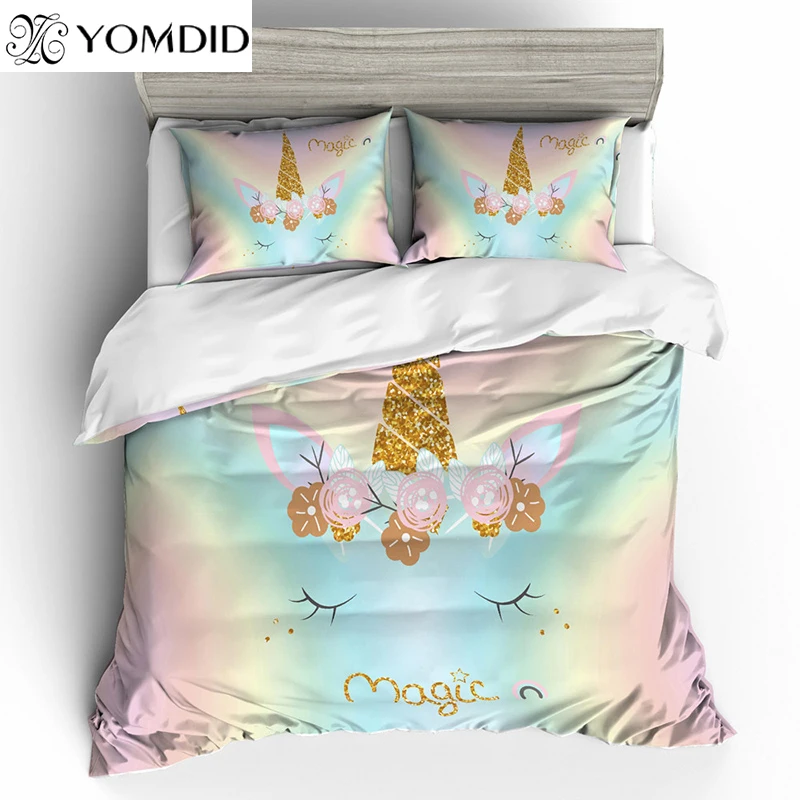 

Cartoon Bedding Sets Unicorn Pattern Duvet Cover Set Polyester Bedding Set With Pillowcases Unicorn Decorations Bedding Set