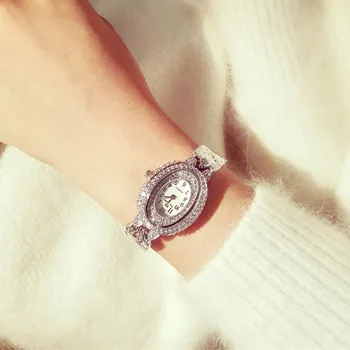 

New Hot Sale Arabic Digital Rhinestone Watch High-end Link List Full-surface Oval Dial Female Table Fashion & Casual Chronograph