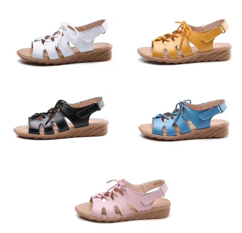 CEYANEAO/женские сандалии-гладиаторы; обувь из натуральной кожи на шнуровке; плоские босоножки на высоком каблуке; женская повседневная Летняя обувь; женские пляжные сандалии