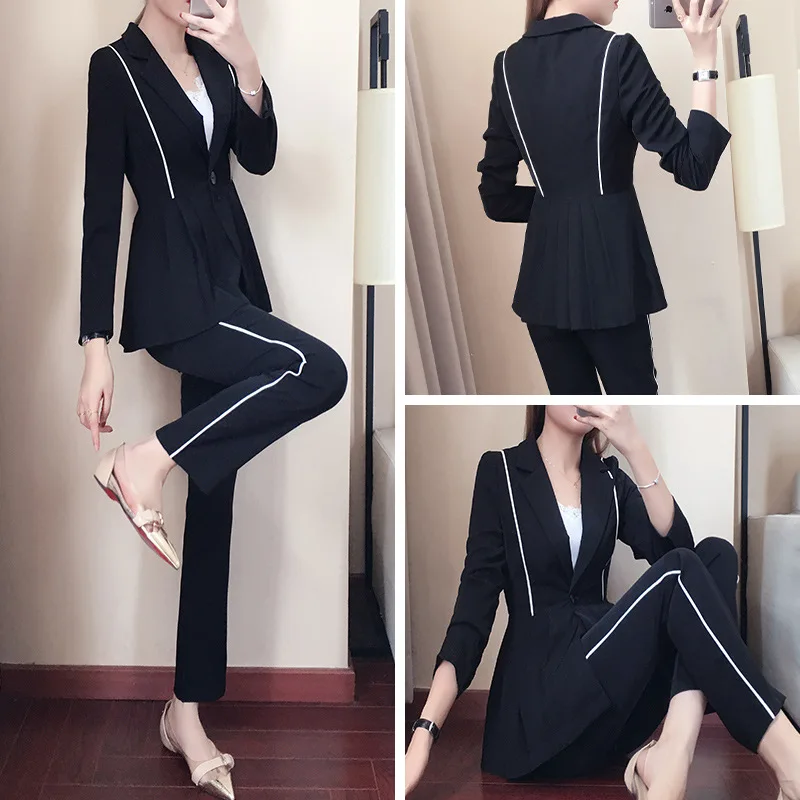 

Women's suit pantsuit Casual long sleeve long solid color blazer Temperament Slim Pants Set Women 2019 new ladies two-piece