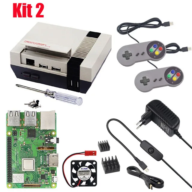  Raspberry Pi 3 Model B+ NESPi CASE Plus+ 2 Wireless Gamepad + 32GB SD Card + 3A Power Adapter + Fan
