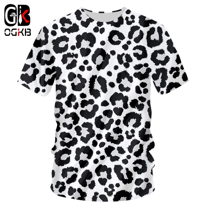 

OGKB T Shirts Men's Snow Leopard Fashion O-neck Round Dot 3D Tee Shirt Printing Streetwear Plus Size 6XL Attire Man Spring
