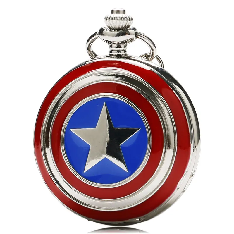 

Hot Steampunk Pocket Watch Captain American Star Shield Relogio De Bolso Pendant Watch with Necklace Chain
