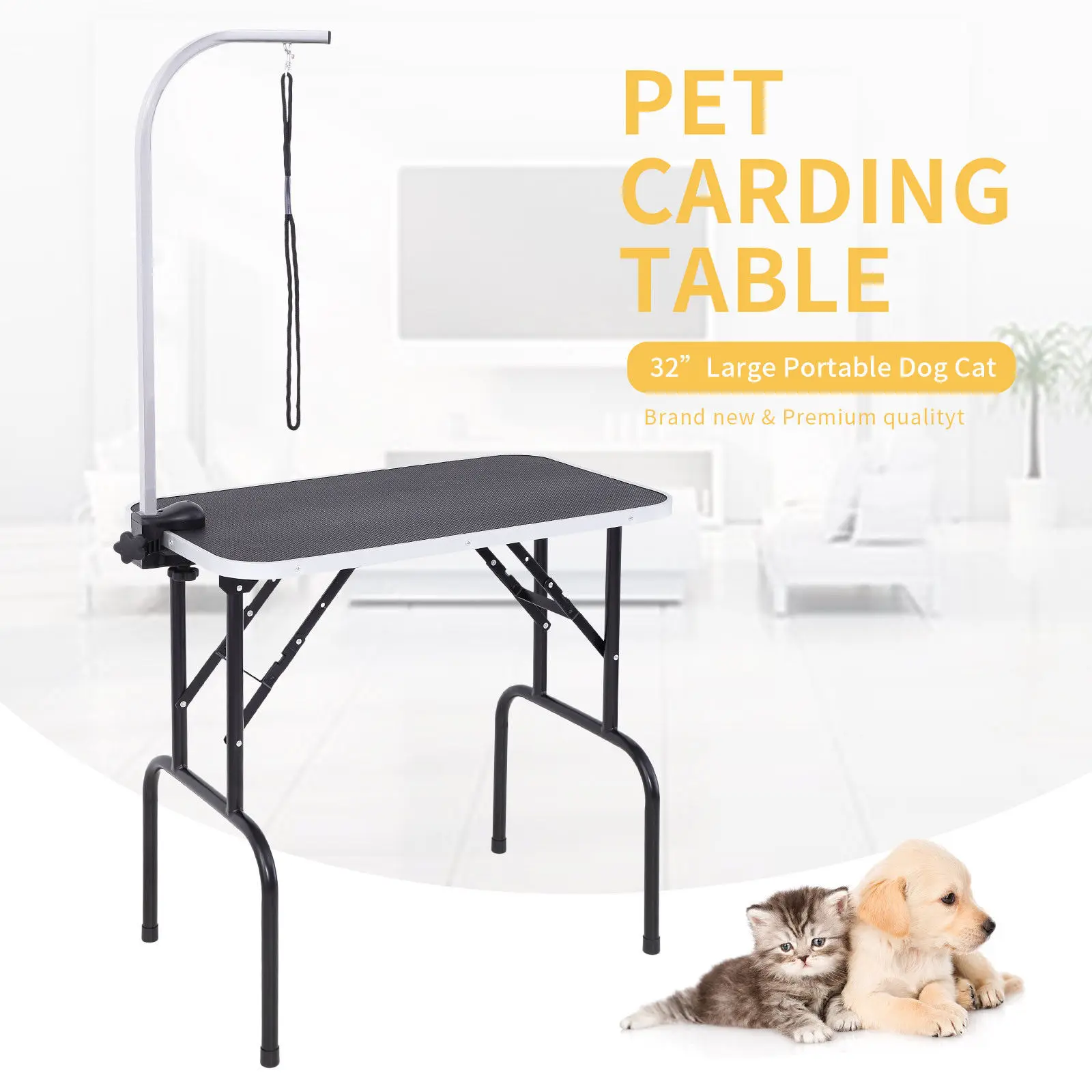32" Heavy Duty Portable Grooming Table Dog Cat Pet w/Adjustable Arm&Noose Large