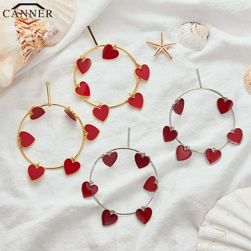 CANNER Fashion Big Round Love Heart Earrings Gold/Silver Dangle Earrings for Women Earrings in Jewelry oucles d oreille femme FI
