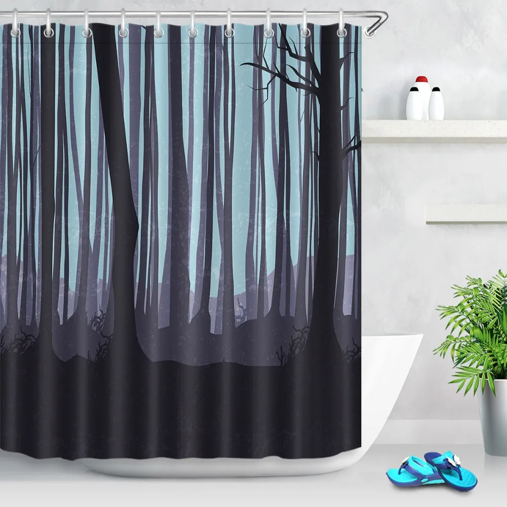 LB 180*180 cm Black Dark Blue Dead Woods Forest Shower Curtain