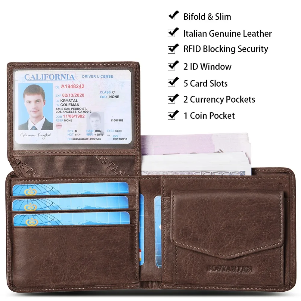 BOSTANTEN الرجال ID/الائتمان حامل بطاقة Bifold الجبهة محفظة جيب مع مربع RFID حجب الأعمال حامل بطاقة 100% جلد طبيعي
