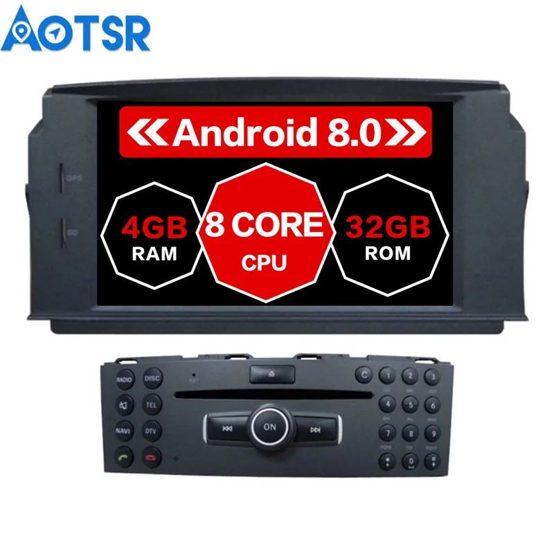 Discount Android 8 Car DVD Player GPS Navigation For MERCEDES BENZ C Class C200 C180 C220 C230 W204 multimedia headunit tape free map IPS 6
