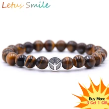

Peace Symbol Strand Bracelets Women Nature Tiger Eye Stone Beaded Bracelet Men Fashion Semi-precious Stones Jewelry Gift Braslet