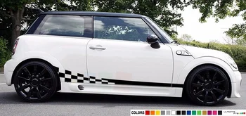 

For 1Set/2Pcs Sticker Stripe kit for mini cooper s checkered graphic lowered skirt tune wave Car Styling