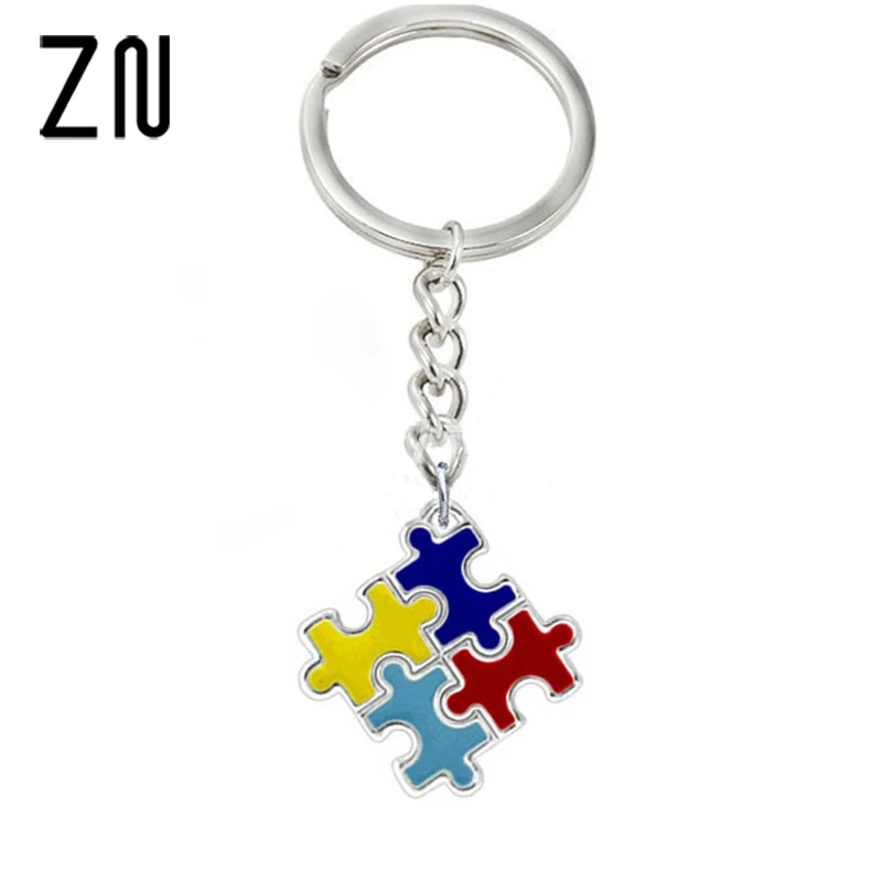 

Autism Puzzle Charm Keychain Awareness Multicolor Key Ring Gifts