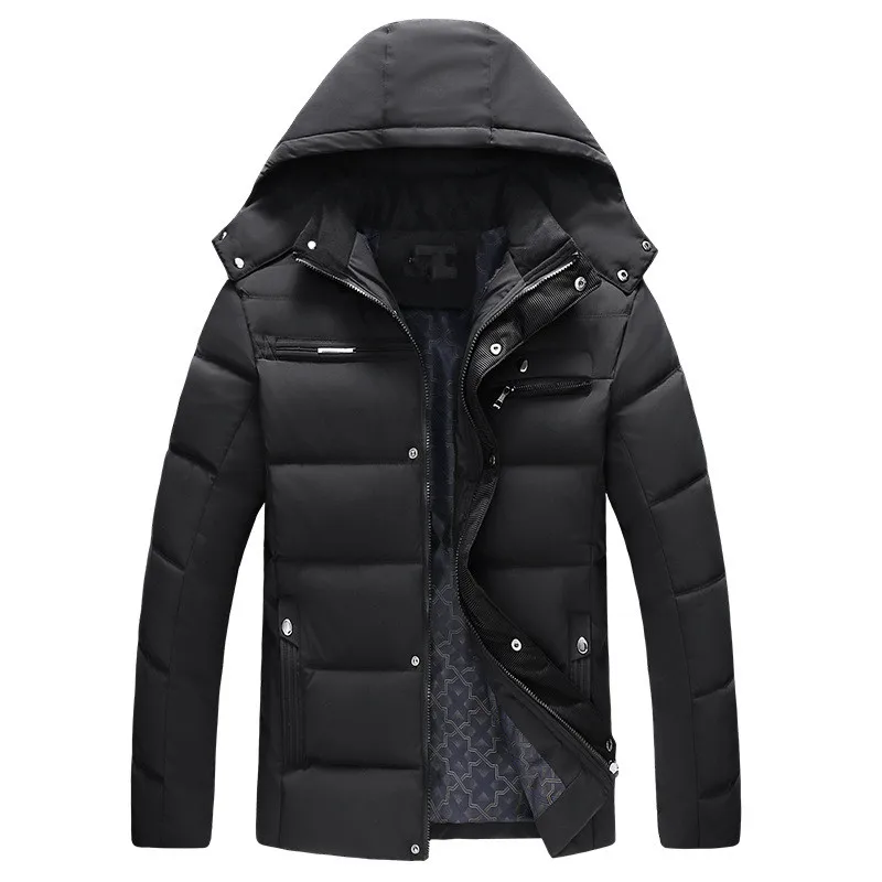 Зимняя мужская куртка, новинка, отстегивающаяся шапка, мужской пуховик, парка, куртка для мужчин, одноцветные толстые флисовые куртки и пальто, мужские зимние парки 4XL - Цвет: Thick Black