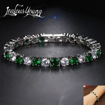 

Fashion Green Cubic Zirconia Bracelets & Bangles For Women Party White Gold Coor Round Crystal Bracelet For Friendship AB058