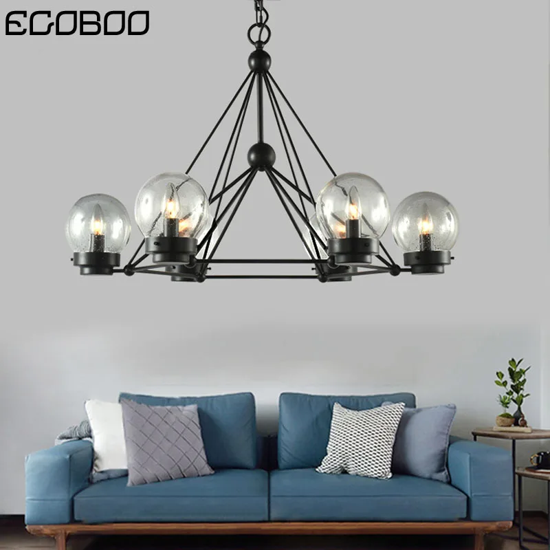 Nordic Style Black Chandelier Lighting in Living Room E14 Ceiling lighting with Glass Ball Ceiling Lighting Indoor 220V