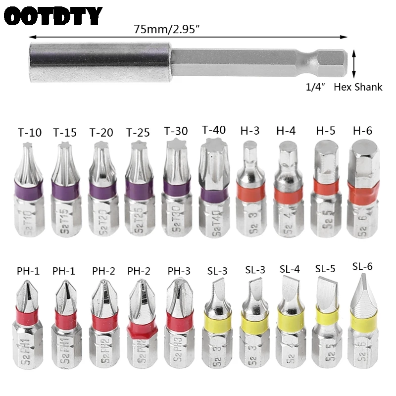 20 шт Torx плоская Шестигранная Отвертка Набор бит PH головка цветная кодовая с магнитным держателем