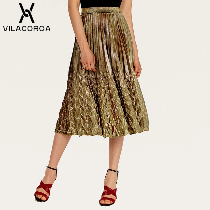

Fashion High Waist Gold Fishtail Skirt Women 2019 Beach Pleated Skirt Falda Larga Plus Size Fish Scale Long Skirt Jupe Femme