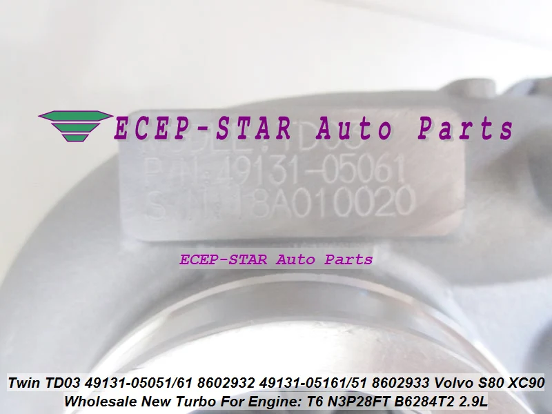 2 Twin TURBO TD03 49131-05051 49131-05061 8602932 49131-05161 49131-05151 8602933 For Volvo S80 XC90 T6 N3P28FT B6284T2 2.9L 