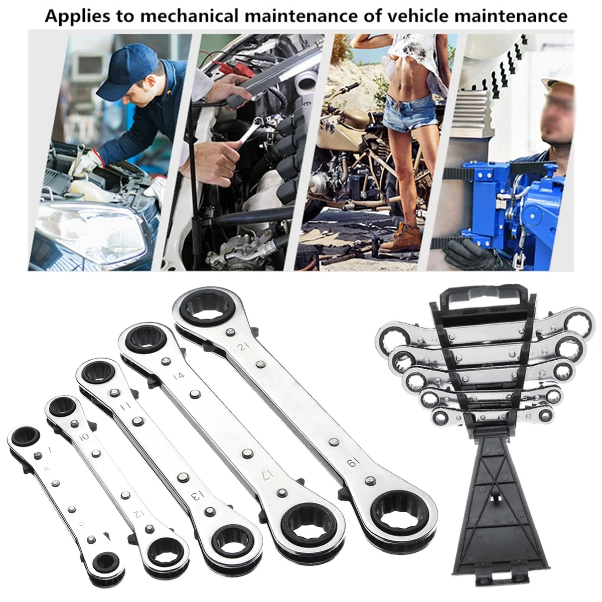 

5Pcs Metric Offset Ring Wrench Spanner Ratchet Bushing Spanner Metric Multi DIY Hand Tool Set