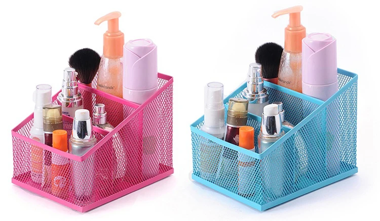 

Mesh Net Metal Desk Organizer Storage Three Checks Pencil Holder Stand Penholder Container for Home Stationary