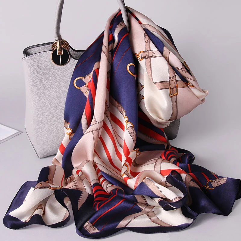 Модный роскошный женский шарф из натурального шелка, фирменный дизайн, с принтом, шелковые шали, мягкий длинный весенний головной платок, Foulard Femme