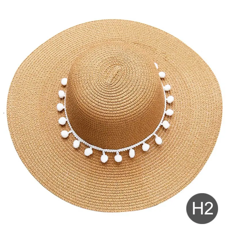 Индивидуальный вышитый текстовый логотип, название Солнцезащитная шляпа для женской летней шляпы белый помпон соломенная шляпа пляжная шляпа женский зонт шапки - Цвет: H2