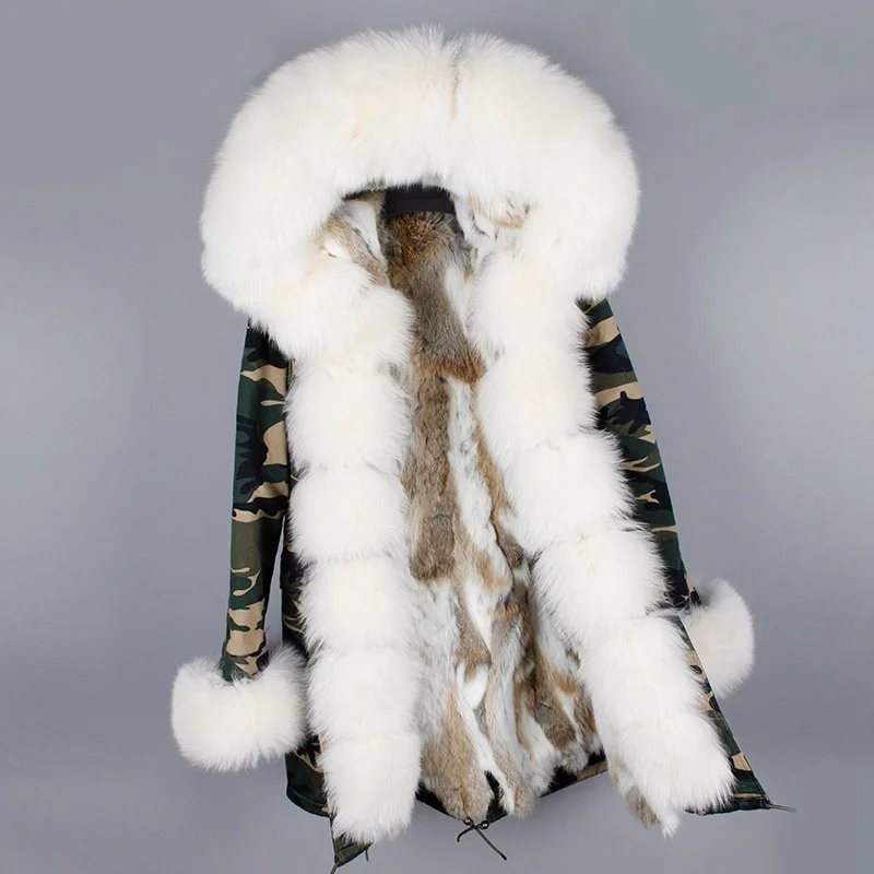 Новинка парка Настоящее пальто с мехом зимняя куртка женские натуральный мех енота меховым воротником теплые с мехом кролика вкладыш Парки Съемная пальто