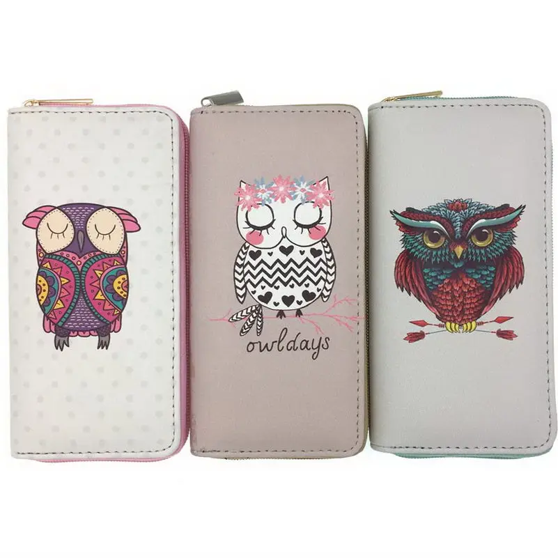 

KANDRA Owl Print Cartoon Women Wallets Long Large Capacity Card Holder PU Leather Zipper Travel Wallet Cash Purse Owl Lover Gift