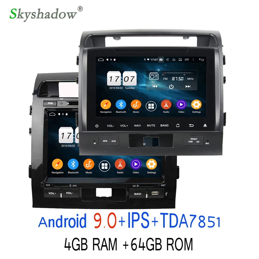 Perfect 9" TDA7851 Android 9.0 For Toyota Land Cruiser 2008-2012 4GB RAM 64GB ROM Car DVD Player Wifi 4G Bluetooth RDS RADIO GPS Glonass 3