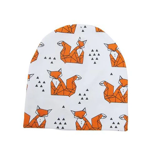 Весенне-осенние хлопковые детские шапочки с мультяшным принтом для новорожденных, эластичные детские шапочки, 1 шт - Цвет: White Fox Hat