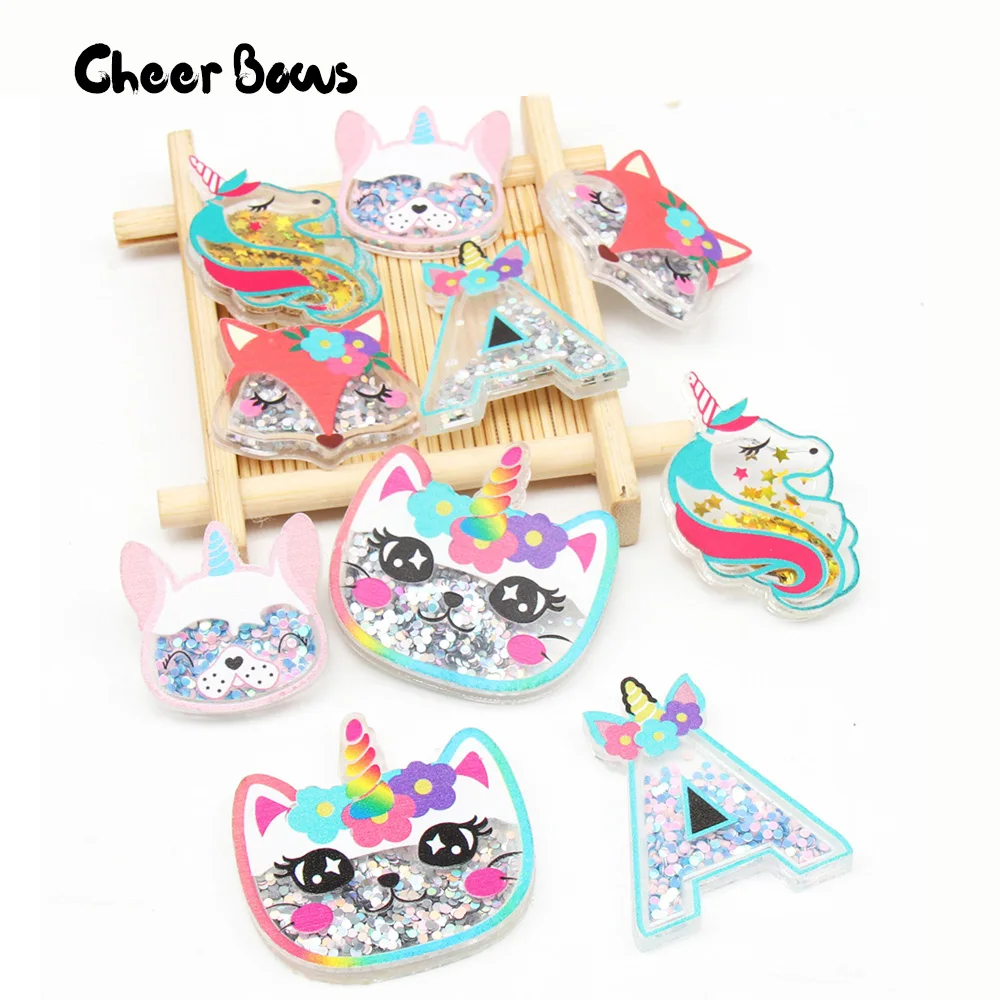 

2pcs/bag Letter Unicorn Acrylic Sequins Accessories Liquid Quicksand Cover Appliques Phone Decor DIY Hair Clips Material 1pc