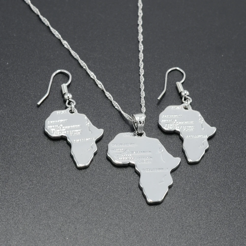 Anniyo кулон Карта Африки, подвеска, серьги, серебряные Цвет украшения Эфиопия Для женщин, карты Африки набор#047906
